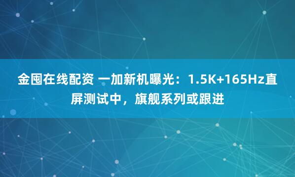 金囤在线配资 一加新机曝光：1.5K+165Hz直屏测试中，旗舰系列或跟进